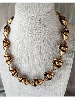 J. Crew Brand Pea in a Pod Fortune Cookie Oxidized Brass Metal Necklace Signed